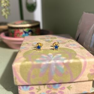 Tiny Blue Gold Star Earrings
